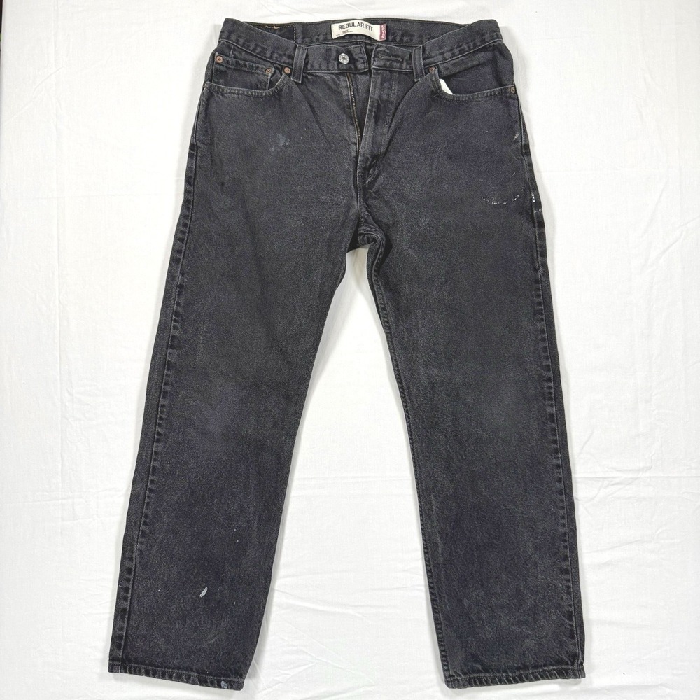 2000s Levi's 505 Men's 34x30 Faded Black Workwear Paint Straight Leg Jeans